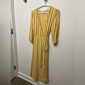 NY&Co Striped Yellow Wrap Dress